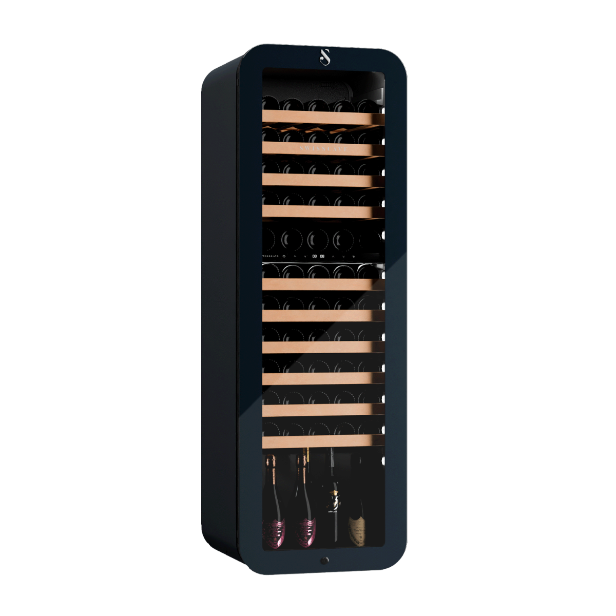 2-Zonen Weinkühlschrank | 83 Flaschen | 160cm (H) | Retro Schwarz