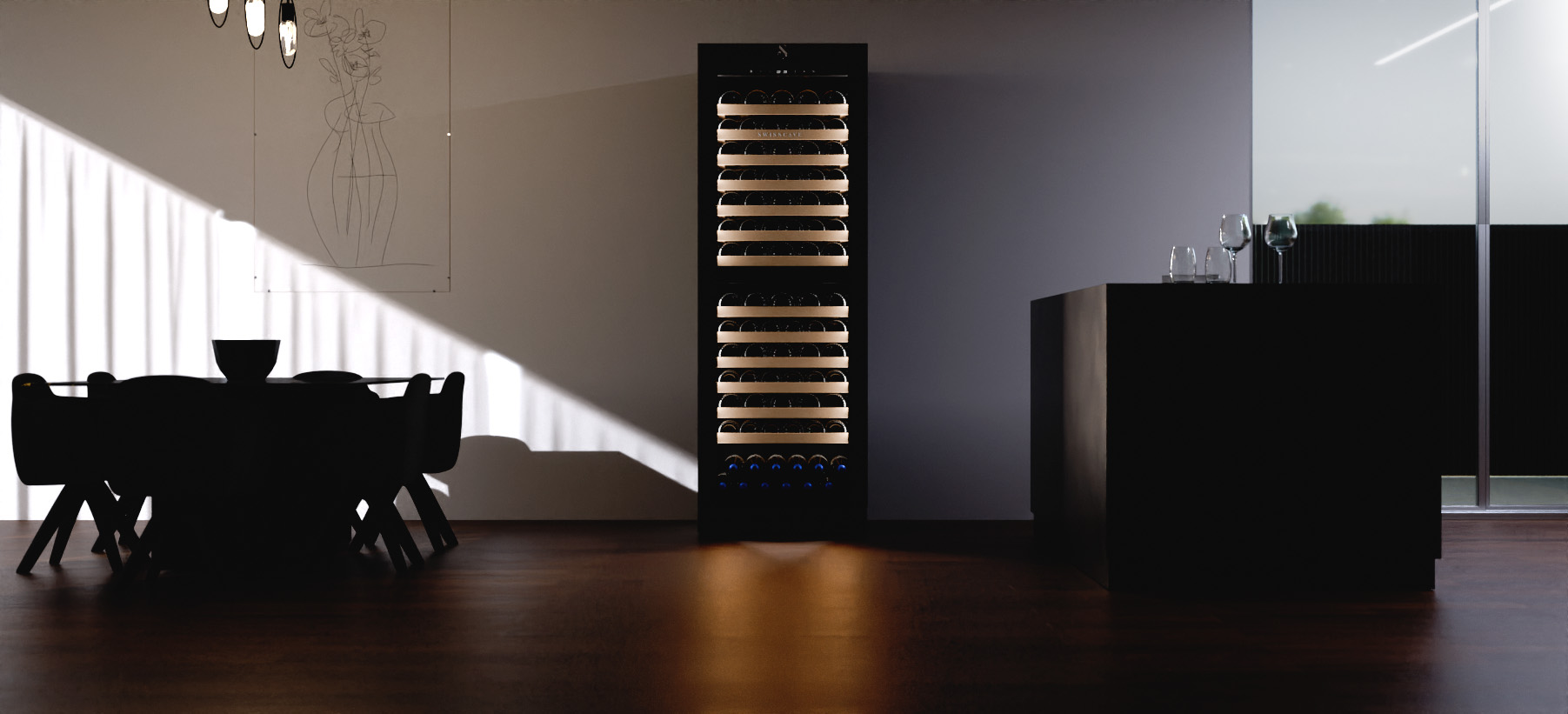 SWISSCAVE Weinschrank in einem hochwertigen Interieur